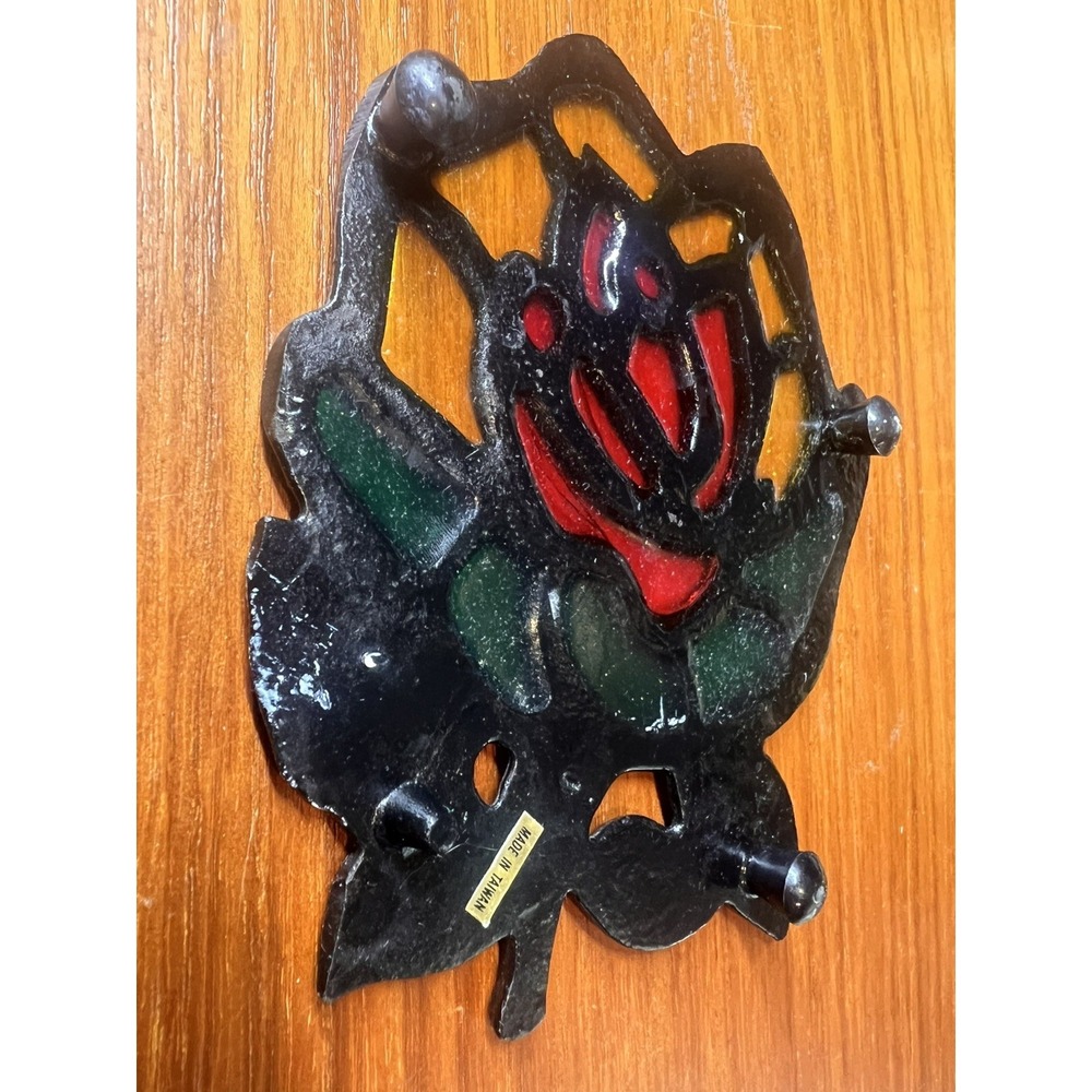 Vintage Rare Cast Iron Rose Trivet Stained Glass Stand Grannycore - Picture 3 of 5